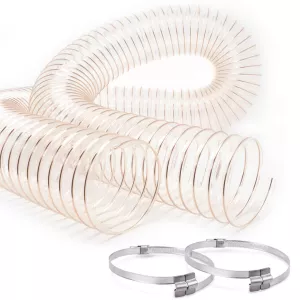 100mm PU Absaugschlauch Antistatisch mit Stahlfeder mit 2 Schlauchschellen